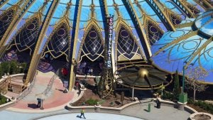 aerial view of a theme park building